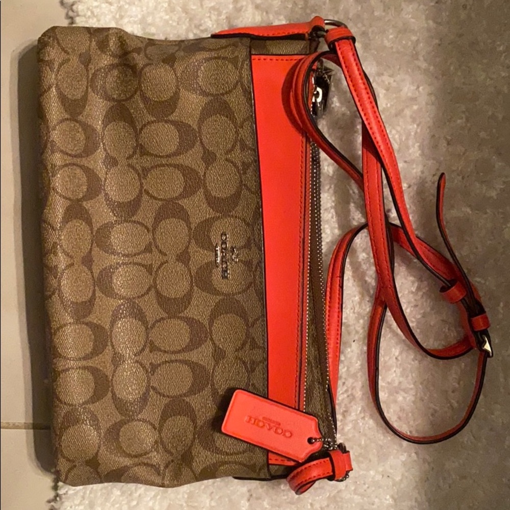 Coach Brown and Orange File Crossbody